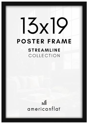 Americanflat 13x19 Picture Frame with Polished Plexiglass - Streamline Collection - Thin Border Picture Frame for Wall Display - Hanging Hardware Included - Black | Polished plexiglass front, hangs vertical or horizontal, sawtooth hangers included, secure turn-tab backing
