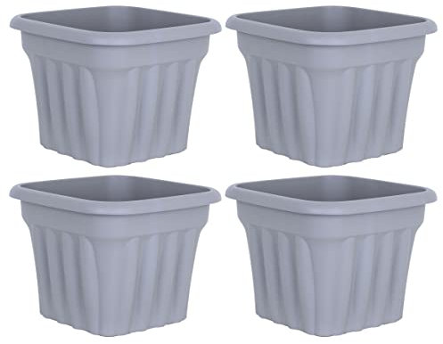 M1SS Set of 4-40cm Traditional Grey Square Planter Upcycled Plastic Weather Resistant Flower Pots Plant Pot Container Decorative Home Gardening Nursery Aloe Orchid Seedlings Sapling Drainage Holes