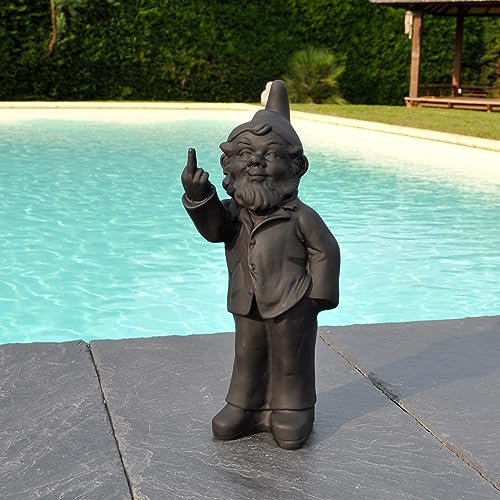 Générique Nain de Jardin insolent 1 Doigt d'honneur (Noir Mat)