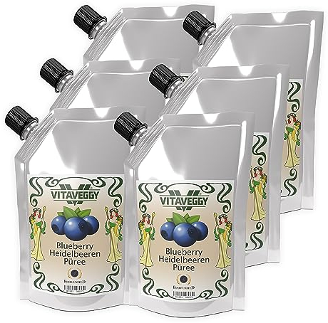 VITAVEGGY HEIDELBEER-FRUCHT-PÜREE 6x1kg von Food-United blueberry-fruit-puree für Blaubeeren-Smoothie-Saft Heidelbeer-Himbeer-Sorbet-Cocktail-Shake ohne Aroma- Farb- & Konservierungsmittel (6)