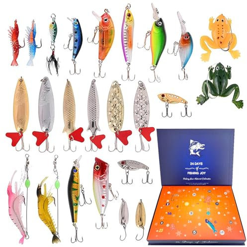 Angel Adventskalender 2024 Männer 24 Tage, Countdown-Kalender für Kinder, Teenager, Jungen, 24-teiliges Angelköder-Set, Adventsparty-Geschenk für