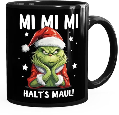 MoonWorks® Grinch Tasse Anti Noël avec inscription en allemand Ironie Sarcasme Tasse de Noël drôle Cadeaux pour muffel de Noël Inscription 1 Noir Standard