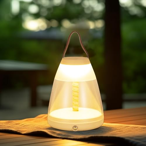 QJUZO Outdoor LED Akku Tischlampe Kabellos Tischleuchte mit Griff, Nachttischlampe Touch Dimmbar Warmweiß für Schlafzimmer Außen BBQ Garten Balkon