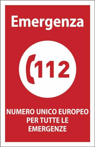 M-ITALY CARTELLO SEGNALETICO - numero unico europeo - Adesivo Extra Resistente, Pannello in Forex, Pannello In Alluminio (15x10, Adesivo)