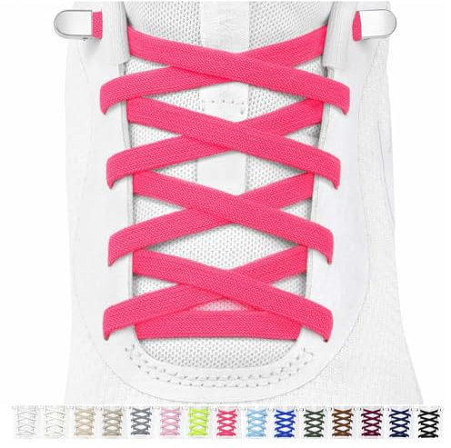 Stepace 2 pares de cordones elásticos sin atar para niños y adultos, cordones de zapatos Ajustables elásticos planos Para Zapatos y Zapatillas Rosa Neón 120