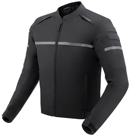 OZONE MOTO Rider motorcykeljacka herr | textil | armbåge och axelskydd nivå 1 | Ryggskyddspåse | avtagbart vattentätt termofoder | 3 ventilationskanaler | storlekar upp till 13XL, svart, L