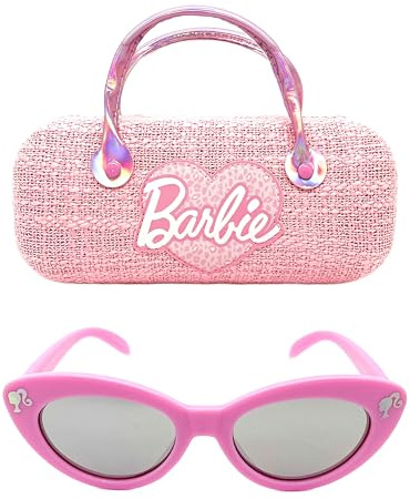 Barbie Set di occhiali da sole e custodia rigida con manico per ragazza, Cuore rosa., 55mm