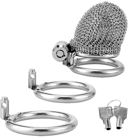 Cock Cage Push-Lock mit 3 Penisrings Metall Mesh Keuschheitskäfig Herren mit Verdecktem Schloss Design BDSM Sklave Sexspielzeug für Männer Keuschheit (Short)