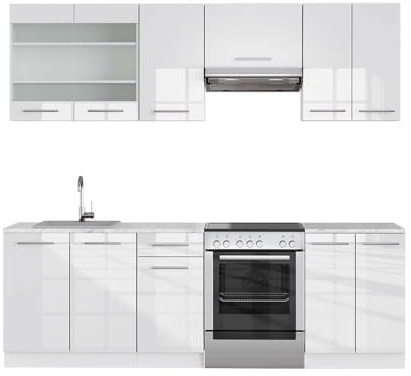 Vicco Küchenzeile Fame-Line, Weiß Hochglanz/Weiß, 240 cm