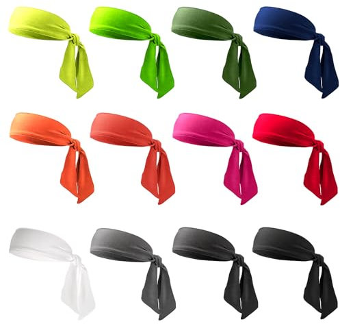Neon-Ninja-Stirnbänder für Männer und Frauen, 12 Stück, Ninja, Karate, Kinder, verstellbare elastische Bandana-Schweißbänder, athletische Haarwickelbänder für Sport, Tennis, Basketball, Laufen,