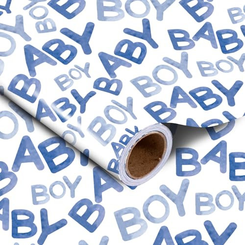 LeZakaa Geschenkpapierrolle für Babys, Jungen, Blau, für Jungen, Geburtstag, Babyparty, Mini-Rolle, 43,2 cm x 32,8 Fuß (46,45 m²)