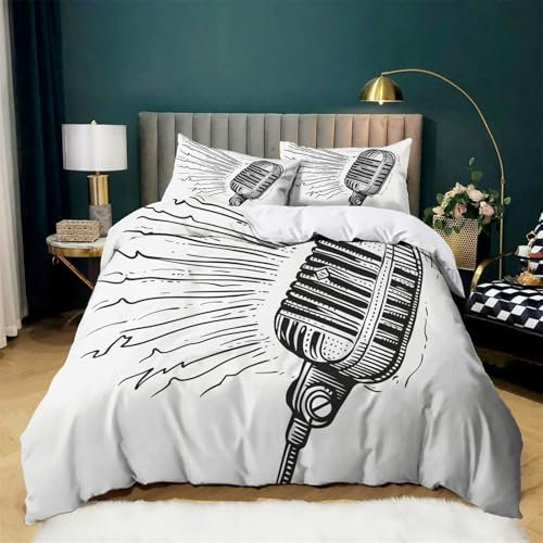 CozyRest Bettwäsche 135x200 cm Kinder Comic-Kunst Bettbezug Weich Bettwäsche Set mit Reißverschluss und 2 Kissenbezug 80x80cm Vintage-Mikrofon Bettbezug-Set für Jugendliche