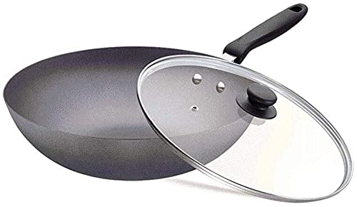 SnamicE Nonstick Woks and Stir Fry Pans with Lid, Frying Basket Steam Rack, Nonstick Wok Pan with Lid-Frying pan-34cm (34cm)