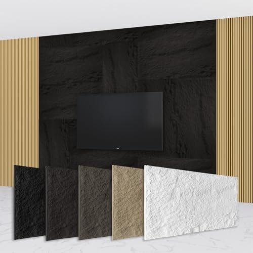 HEXIM Steinoptik Felsen Platten 120x60cm PU Wandverkleidung 0,73qm 3D Paneele Bruchstein Stone Dekor Wandpaneele Wanddeko Steinplatte Felswand Wohnzimmer Innenwand Schwarz (A002-05 Light Black)
