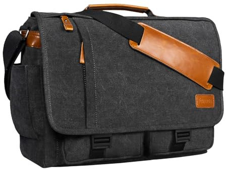 Estarer Laptop Satchel Messenger Bag 17.3 Inch Mens Large Teacher Shoulder Bag for Work Office School