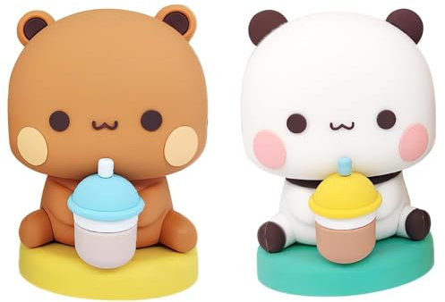 Joyes 2 Stücke Wackelfigur Auto, Bubu Dudu Figur, Panda-Bär Kawaii Auto Deko Ornament, Sammlerstück Tischdekoration Bubu und Dudu Figuren, Panda-Bär-Figur für Büro Desktop Dekoration