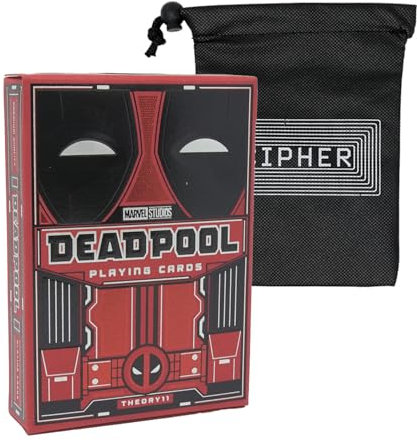 Theory 11 Carte da gioco Deadpool, mazzo di dimensioni premium da poker, include custodia per carte cipher