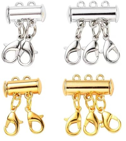 Visxcnu 4 Stück Magnetischer Kettenverschluss, Silber und Golden 2/3 Stränge Halskettentrenner Magnetische Verbinder Mehrsträngiger Extender für DIY Halsketten Armband Schmuckherstellung