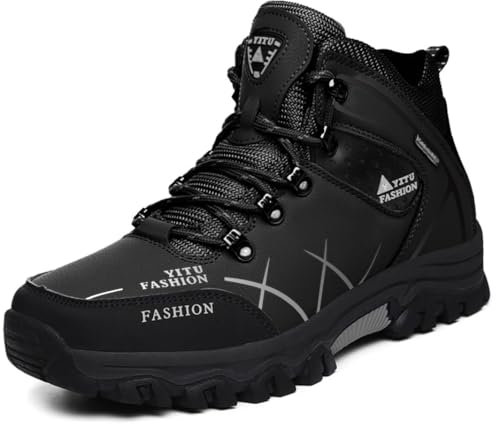 Littleplum Herren Wanderschuhe mit Warm Gefütter Atmungsaktiv Outdoor Trekkingschuhe Rutschfeste Hiking High Top Wanderstiefel Leichte Sportschuhe, A Schwarz, 44 EU