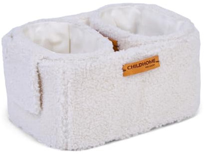 CHILDHOME, 3er-Set Wickelkörbe Aufbewahrung Wickeltisch, Bett, Wiege, 2 Größen, Zum Aufhängen, Weicher Stoff Teddy Ecru