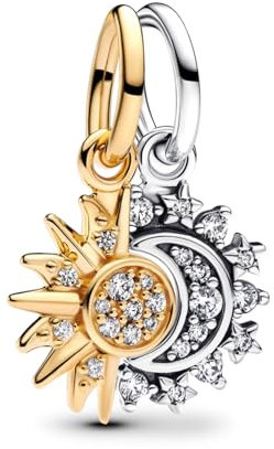 NUNUYAYA Damen Charm Anhänger für Armband 925 Sterling Silber The Golden Sun Moon Dangle Charms Beads passend für Armband Halskette,Charm Anhänger für Europäischen Armbänder Frauen Mädchen