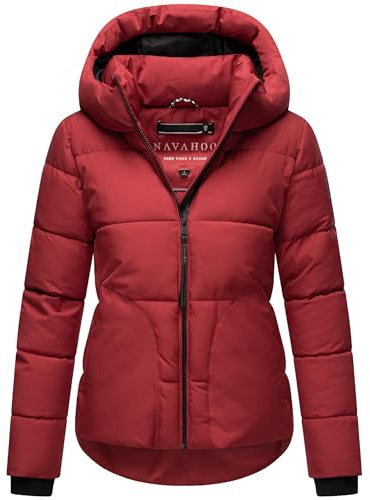 Navahoo Damen Winterjacke warme kurze Steppjacke mit reflektierenden Details, verstellbarer Kapuze und hohem Kragen Lachperle XIV Dark Red Gr. M