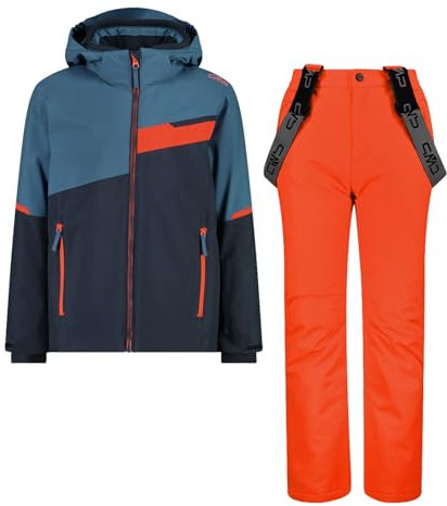 CMP Jungen Skiset Skihose Skijacke Kid Set Jacket and Pant, Farbe:Orange, Größe:140, Artikel:-N950 Blue/orange