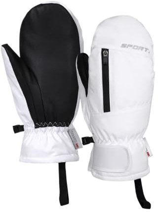 HUIJIQX Winter-Skihandschuhe, wasserdicht, Snowboarden, Touchscreen, thermisch, dick, für Herren und Damen, Schneemobil, warme Fäustlinge (Weiß, M)