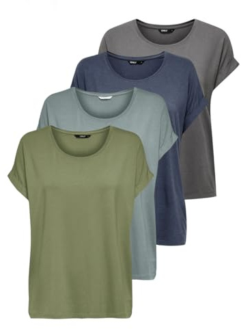 ONLY Haut Onlmoster pour Femme, Lot de 4 (Vert Huile, Abyss, Chaton Prune, Bleu ombré), XXL