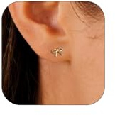 Maynor Gold Bow Stud Earrings - 14K Gold Plated Cartilage Earrings - Small Ribbon Studs - Coquette Bow Earrings - Trendy Jewellery