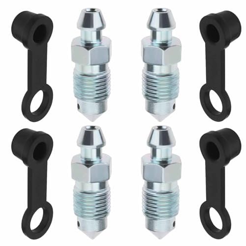 4Pcs M10x1mm Bolt Bleed Screw with Dust Cap Disc Brake Caliper Exhaust Screw Galvanized Metal Bleed Screw Accessories for Motorcycles Cars Brake Pumps