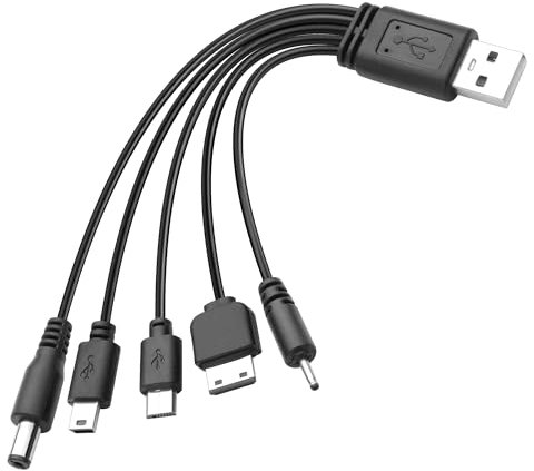 YAODHAOD Cavo di ricarica USB 1to 5, un cavo di ricarica multifunzionale per vecchi telefoni cellulari e piccoli elettrodomestici, cavo di alimentazione universale con DC 5,5 x 2,1 mm DC 2,0 x 0,5 mm