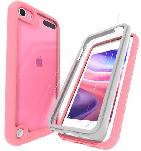 LUNOVATE Coque pour iPod Touch 5/6/7 - Transparent - Avec 2 films de protection d'écran Crystal Clear - En TPU souple - Anti-chocs - Pour iPod Touch 5/6/7 - Rose