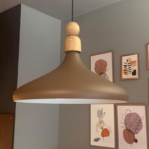 bamyum Champion Pendelleuchte Milchbraun aus Holz und Metall 35 cm, Hängelampe Esstisch, Küchenlampe Hängend E27, Hängelampe Milcbraun für Kinderzimmer, Schlafzimmer, Wohnzimmer
