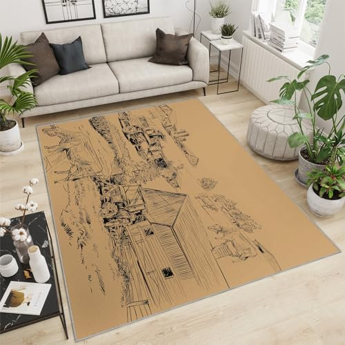 Generisch Tier Kuh Teppiche Wohnzimmer 160x230cm Teppiche Schlafzimmer, Altes Retro-Landhaus Waschbare Carpet, Kurzflor-Carpet mit Rutschfester Rückseite, Wohnzimmer, Esszimmer, Büro