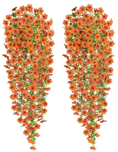 4 Stück Kunstblumen Hängend 77cm Hängepflanze Künstlich Outdoor, Orange | Künstliche Hängeblumen Hängende Blumen Künstliche Blumen Hängend Wetterfest für Outdoor Garten Hochzeit Balkon Deko