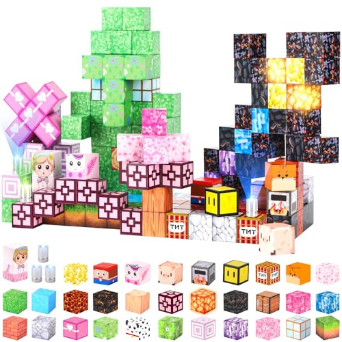 160-teilige Magnetische Bausteine mit LED-Lichtzubehör - Kreatives STEM Montessori Sensorikspielzeug für Kinder ab 3 Jahren, inklusive Aufbewahrungstasche & Anleitung, Geschenk für Jungen & Mädchen