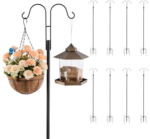 VEVOR Schäferhaken 8er-Pack, Hirtenhaken 195 cm, Garten Doppelhaken Laternenstab, 1,9 cm Dicke Gartenhaken zum Aufhängen von Kolibri-Futterspendern, Pflanzenkörben, Solarlaternen, Windspielen