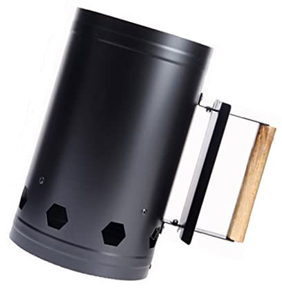 Drfeify Démarreur de Cheminée, Barbecue en Acier Inoxydable Résistant à la Chaleur avec Manche en Bois, pour la Cuisson en Plein Air, Barbecue, Camping en Voiture (Black)