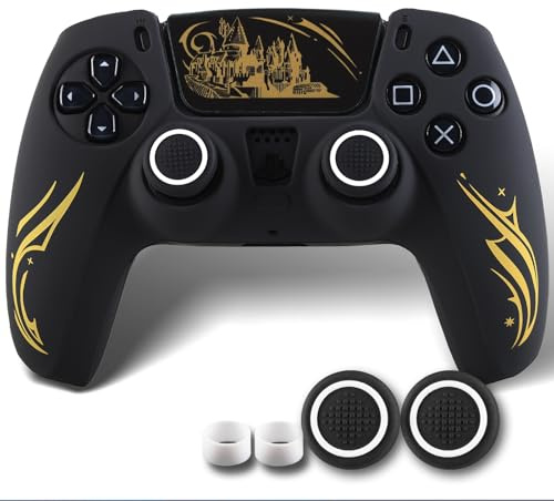 9CDeer Non-Slip Silicone Cover for PS5 Controller with Thumbstick Caps * 2 & Sticker * 1 Golden Castle