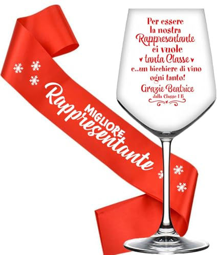Generico Set Regalo Rappresentante di Classe, Calice in Vetro Personalizzato con Fascia Rossa Natalizia, Decorazione Festiva con Messaggio Divertente