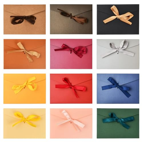12x Bunte Briefumschläge (17,5 x 12,4 cm) mit Band – Farbige Umschläge für Einladungen, Glückwunsch- & Grußkarten, ohne Fenster, matte Oberfläche