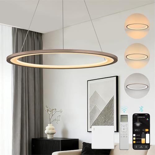 Mai & Mai 30W Pendelleuchte Esstisch mit Fernbedienung & Wandschalter | 60cm, LED Moderne Hängelampe, stufenlos dimmbar 3000K–6000K, höhenverstellbare Design Esstischlampe, Kaffee, Luvina01