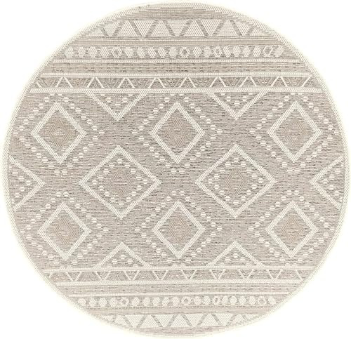 Mia´s Teppiche Denver robuster Outdoor Teppich, modern, Wetterfest & UV-beständig, für Balkon, Terrasse und Wintergarten, flach, auch für Küche oder Esszimmer, Beige, 160 cm Rund