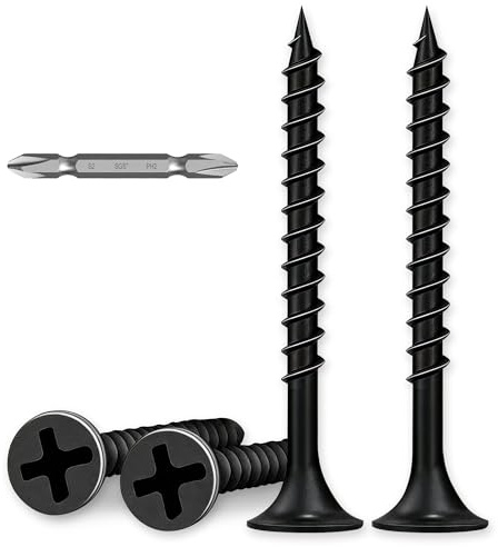 200 Pcs Black Drywall Plasterboard Screws M4 x 60mm, Cement Board Screws | Drywall Screws Coarse, Exterior Decking Screws with Phillips Drive Bit, Black Wood Screws for Drywall Wood and Furniture