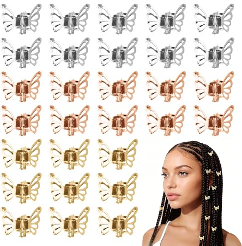 SYEYCW 30 Piezas Pinzas Pequeñas Pelo, Mini Pinzas para el Pelo de Mariposa, Clip de Garra Pequeña de Metal Antideslizante, Pinzas para el Cabello de Moda Lindas y Duraderas, para Peinar y Uso Diario