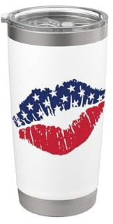 4. Juli USA-Flagge Kiss Lips Patriotisch Doppelwandiger Edelstahl-Thermobecher