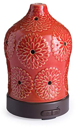 Airome Lotus Medium Ceramic Essential Oil Diffuser|100 mL Humidifying Ultrasonic Aromatherapy Diffuser 8 Colorful LED Lights, Intermittent & Continual Mist, Auto Shut-Off, Red