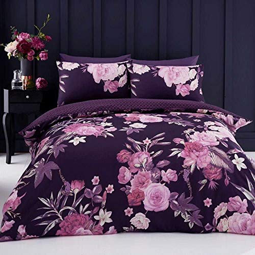 GC GAVENO CAVAILIA Damas Empire Parure de lit damassée Ultra Douce avec Housse de Couette et taie(s) d'oreiller, Polycoton, Violet, King (230 x 220cm)