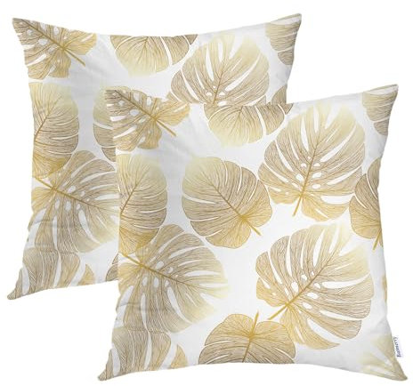 Batmerry Spring Pillows Decorative Throw Pillow Covers 18x18 Inch Set of 2, Tropical Monstera Palm Leaf Floral Print Fabric Double Sided Square Pillow Cases Pillowcase Sofa Cushion